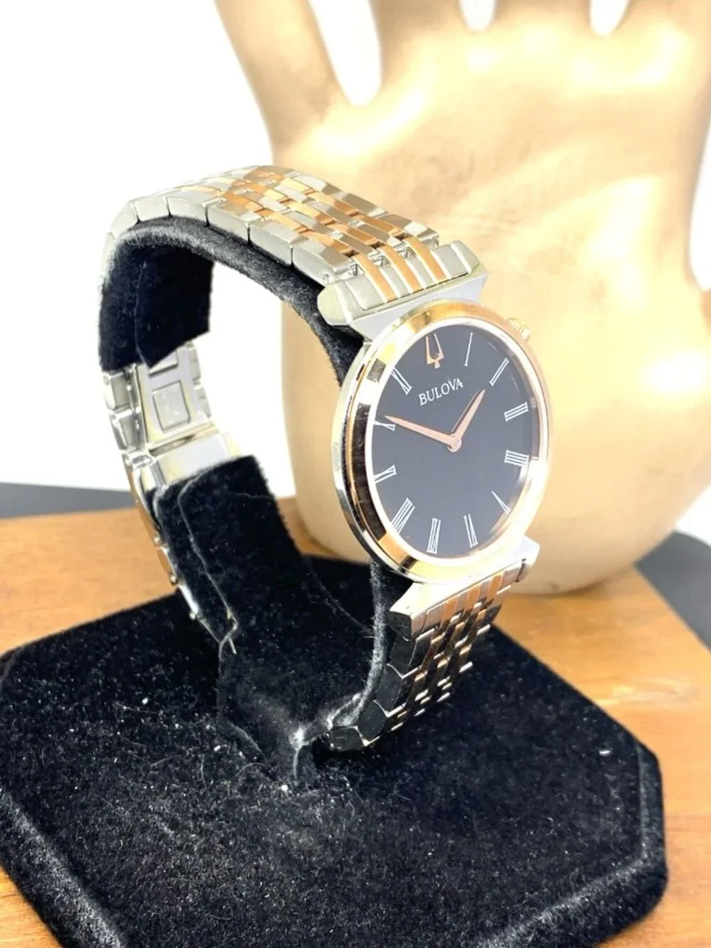 Bulova Women's Watch 98L265 Regatta Quartz Black Dial Rose Gold Silver Steel